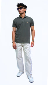 Men's Olive green 3D textured Imported Polo shirt